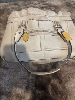Coach Cream Leather Shoulder Bag with Yellow Tag Accents